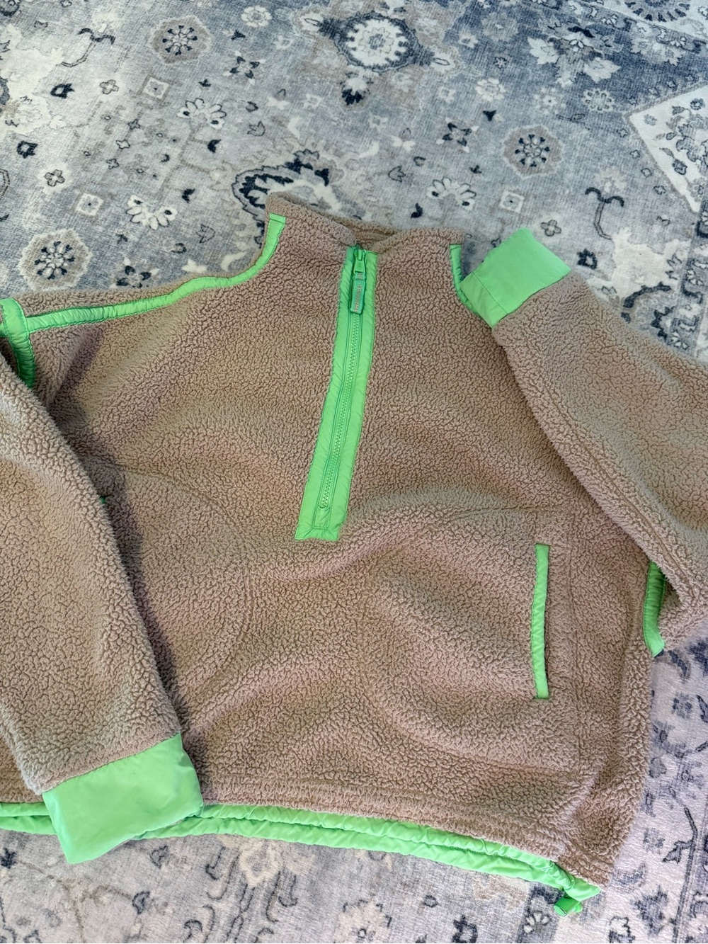 FP Movement - Mountain High Half Zip Sherpa tan Pullover with Lime Trim